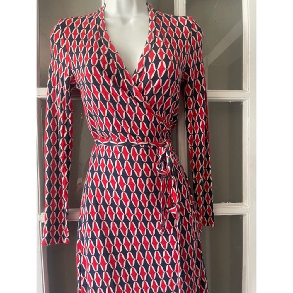 Boden Geometric Diamond Wrap Dress Long Sleeve - Picture 3 of 9